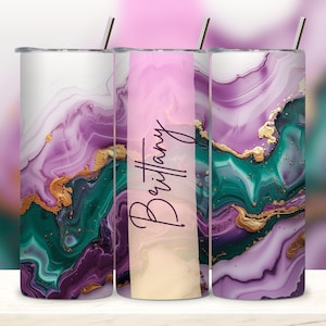 Add Your Own Text / Name Purple Turquoise Agate Gold Marble Glitter Sublimation Tumbler Design, 20oz Skinny Tumbler Wrap, Digital Download