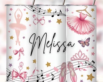 Ballerina Tumbler Wrap: Ballet Dance Design, Custom Text (Digital Download PNG for 20oz Tumbler)