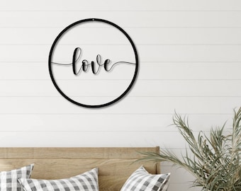 Love Circle Metal Word Art | Honey Script Word Art | Indoor Outdoor Love Sign | Metal Circle Love Wall Art | Farmhouse Decor | Love Word Art