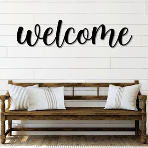 Welcome Metal Word Art Kembara Script Word Art Indoor Outdoor Welcome Metal Sign Metal Wall Art Farmhouse Decor Welcome Word Art image 1