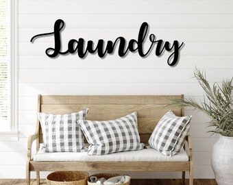 Laundry Metal Word Art | Autumn Script Word Art | Indoor - Outdoor Laundry Metal Sign | Farmhouse Decor | Laundry Word Art | Metal Art