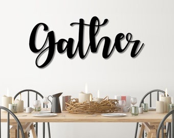 Gather Metal Word Art | Autumn Script Word Art | Indoor - Outdoor Gather Metal Sign | Metal Wall Art | Farmhouse Decor | Gather Word Art