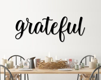 Grateful Metal Word Art | Kembara Script Word Art | Indoor Outdoor Grateful Metal Sign | Metal Wall Art | Farmhouse Decor | Grateful Word