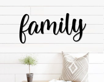 Family Metal Word Art | Kembara Script Word Art | Indoor - Outdoor Family Metal Sign | Farmhouse Decor | Family Word Art | Metal Wall Art