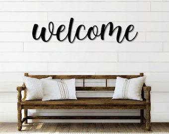 Welcome Metal Word Art | Kembara Script Word Art | Indoor Outdoor Welcome Metal Sign | Metal Wall Art | Farmhouse Decor | Welcome Word Art