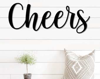 Cheers Metal Word Art | Kembara Script Word Art | Indoor Outdoor Cheers Metal Sign | Metal Wall Art | Farmhouse Decor | Cheers Word Art