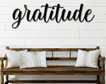 Gratitude Metal Word Art | Kembara Script Word Art | Indoor Outdoor Gratitude Metal Sign | Metal Wall Art | Farmhouse Decor | Gratitude Word