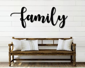Family Metal Word Art | Autumn Script Word Art | Indoor - Outdoor Family Metal Sign | Metal Wall Art | Farmhouse Decor | Family Word Art