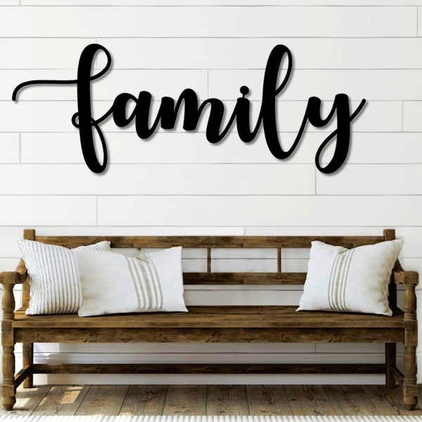 Family Metal Word Art | Autumn Script Word Art | Indoor - Outdoor Family Metal Sign | Metal Wall Art | Farmhouse Decor | Family Word Art