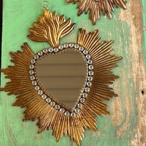 Sacred Heart Sunburst Mirror – 10&quot; Gold & Bronze