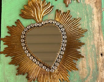 Sacred Heart Sunburst Mirror – 10" Gold & Bronze