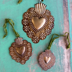 Gold Flower Sacred Heart Iron Wall Hanging or Ornament