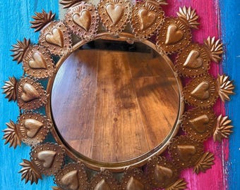 Surrounded by Love : Gold Sacred Heart Statement Mirror – 16” Round