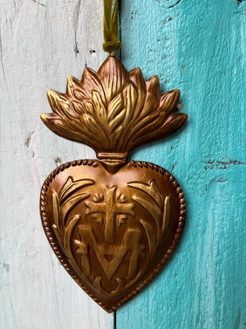 Gold Embossed Marian Sacred Heart Wall Hanging or Ornament – Medium (8 ...