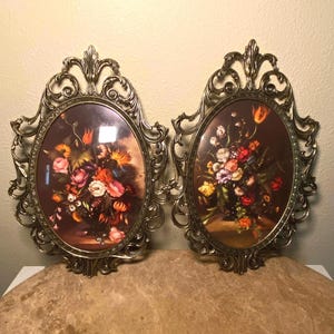 Vintage Pair of Italian Brass Ornate Oval Frames