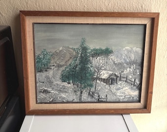 Vintage Mid Century Style Framed Oil Painting on Canvas