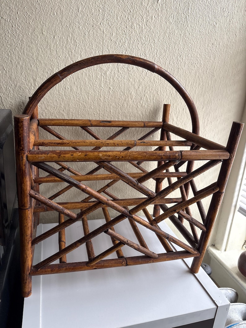 Vintage Rattan Bamboo Magazine Rack - Etsy