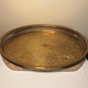 Vintage Oval Etched Brass Tray