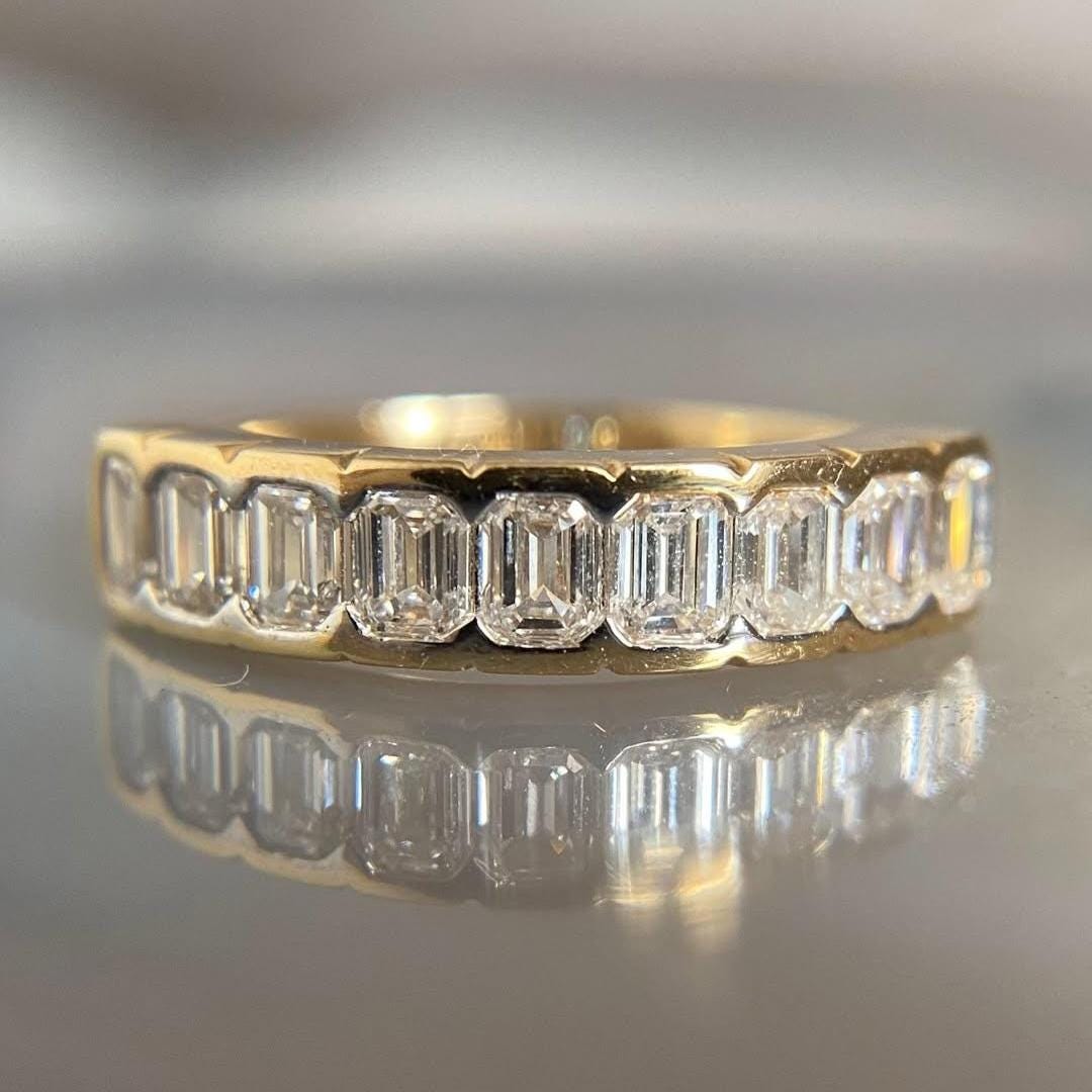 Emerald Cut Moissanite Wedding Band, 14K Solid Gold Band, 3/4 Eternity ...