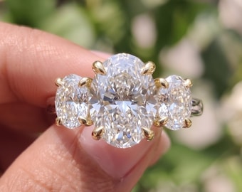 Oval Cut Lab Grown Diamond Bridal Ring Three Stone Engagement Ring Trilogy Wedding Ring Three Oval Anniversary Gifts For Her Proposal Ring