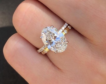 Anillo nupcial de moissanita de corte ovalado de 3 quilates, anillo de compromiso, anillo de boda, regalo de aniversario y propuesta de matrimonio, anillo de promesa.