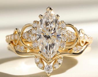 2 CT Marquise Cut Moissanite Bridal Ring Set, Engagement Ring Set, Wedding Ring Set, Anniversary And Proposal Gift For Her, Promise Ring Set