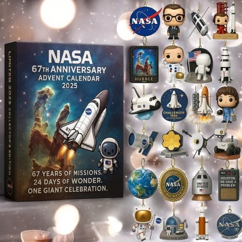 Discover Spaceship Exploration NASA Advent Calendar Set 2025, 24-Day Countdown Space Fans Xmas Gift, Special Christmas Ornaments 2025