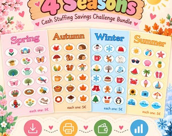 4 Seasons Savings Challenge Bundle, Seasonal Cash Stuffing Envelopes, Printable Money Saving Game, Budget Tracker, Digital Download