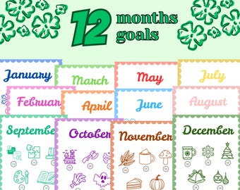 12 Month Goal Planner Printable | Yearly Goal Tracker | Instant Download