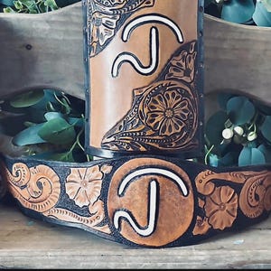 Custom Leather Bouquet Wrap and Garter – Hand Tooled & Personalized for Your Wedding, Personalized Wedding Keepsake, Tooled Floral Design