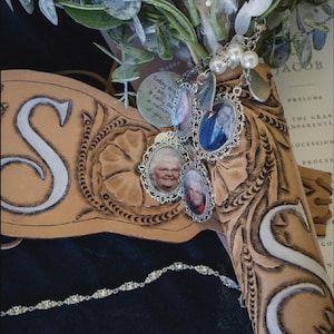 Custom Leather Bouquet Wrap and Garter – Hand Tooled & Personalized for Your Wedding, Personalized Wedding Keepsake, Tooled Floral Design