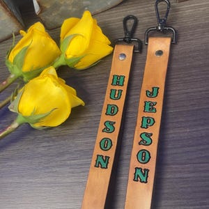 Tooled Leather Keychain-Western Leather Key Clip Wristlet- Wristlet Key Strap