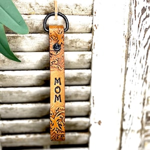 Tooled Leather Keychain-Western Leather Key Clip Wristlet- Wristlet Key Strap