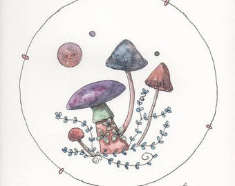 Mushroom Clan, FUNGI lover, Original painting, OOAK