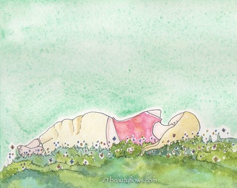 Woman relaxing into Summer, Art Print or Greeting Card