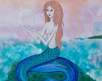 Sea of Tranquility, Mermaid Fortuane Teller, Valentine, Visionary of the Sea, Crystal Ball, Greeting Card or Photographic Art Print