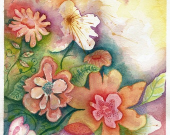 Flower Dream Original Watercolor Painting, OOAK