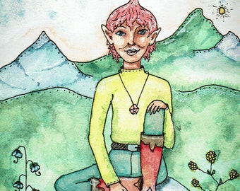 Earth Elf, Whimsical Landscape, Man of Nature, Greeting Card