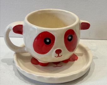 Juego de tazas de cerámica con forma de panda hechas a mano: orejas y patas en 3D