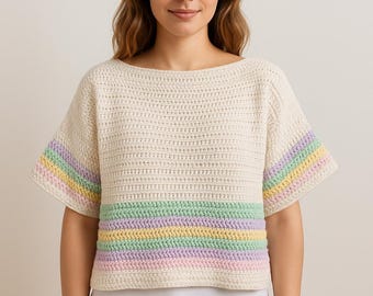 Camiseta de algodón 100 % orgánico, tejida a mano en colores suaves.