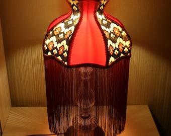 Vintage Fringe Table Lamp | Handmade Lampshade | Victorian Decor | Red Fabric Lamp | Artisan Lighting