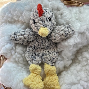 Handmade Crochet Chicken Lovey – Soft Plush Hen with Yellow Feet – Farm Animal Security Blanket – Baby Shower Gift – Cozy Amigurumi Toy