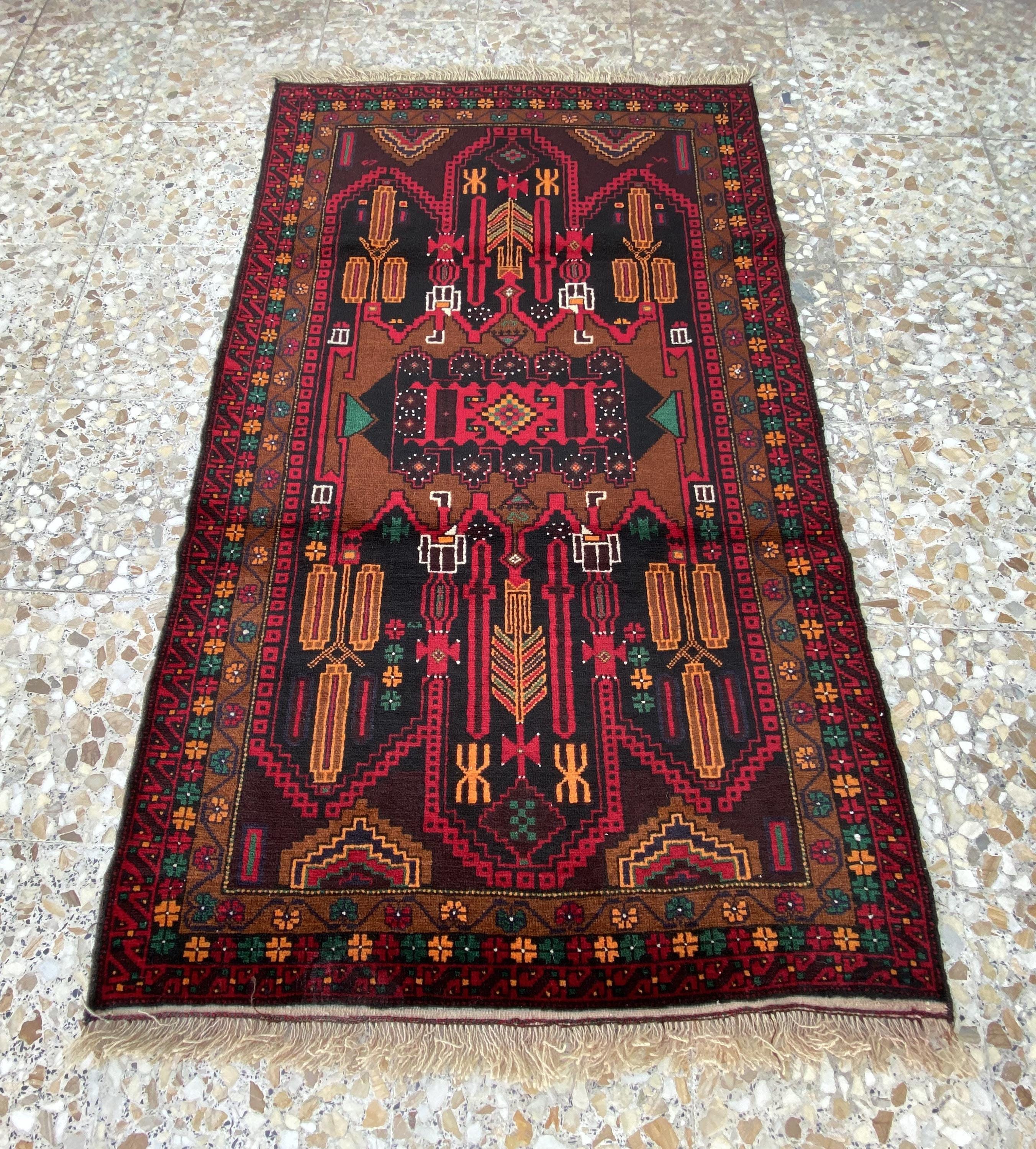ラグ・カーペット Baluch rug#3 3x4 Ft 1980s Vintage Baluch Rug - Afghan Hand Knotted Wool