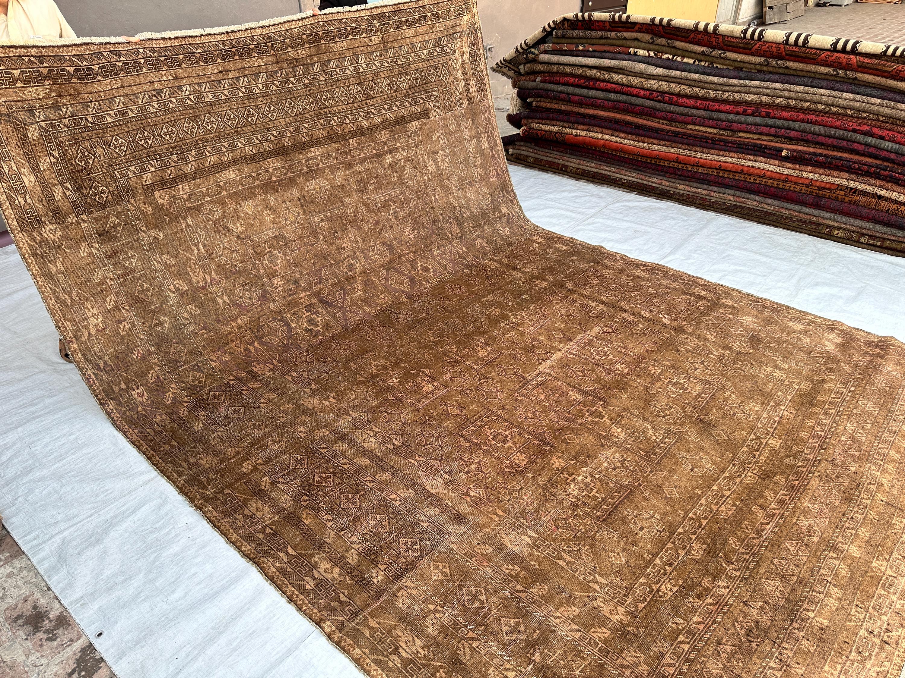 Antique 1960s Terracotta Rug - 12x9 Large Hand-knotted Wool Yaqob Khani ...