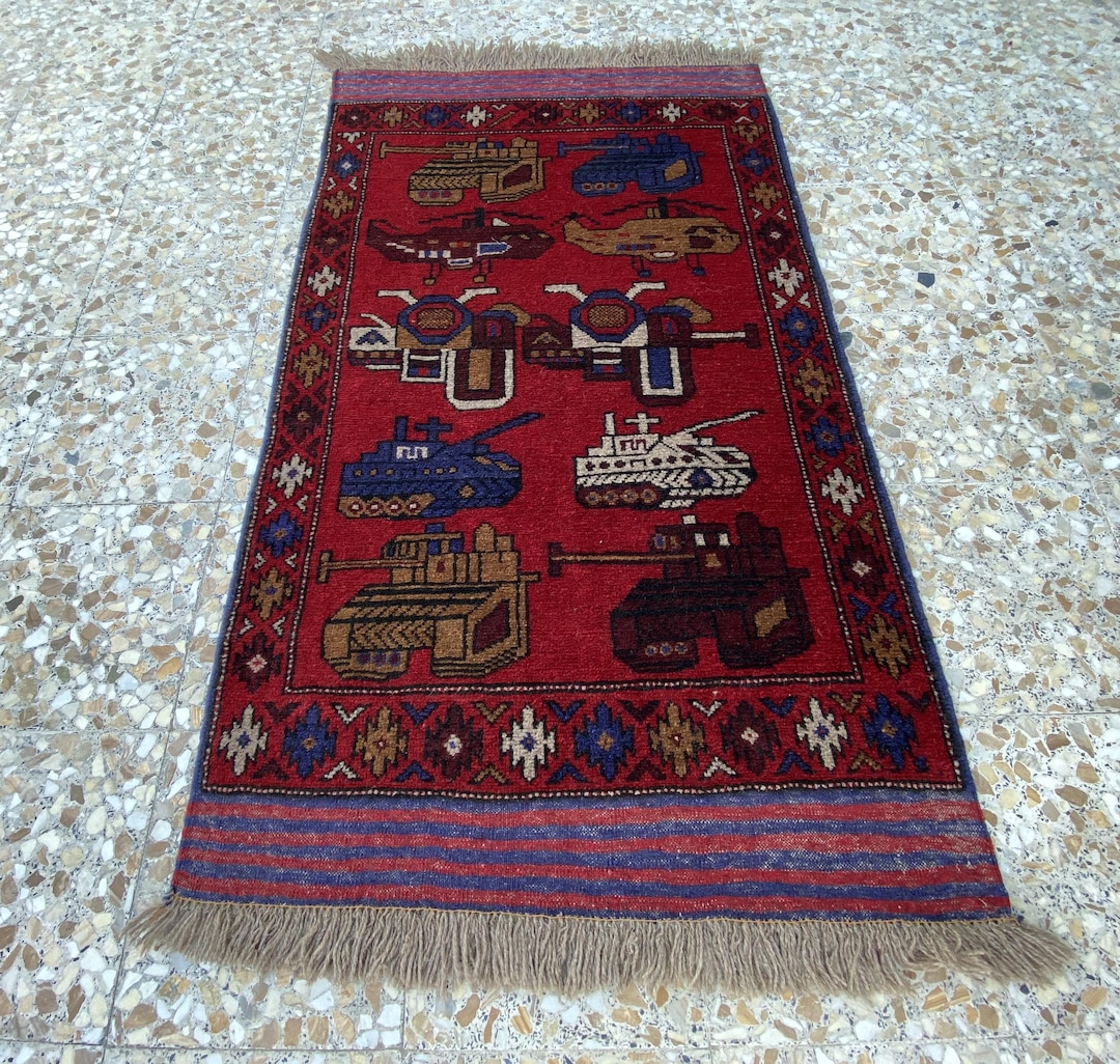 Millitary Rugs Vintage Afghan Baluchi War Rug: Military Helicopter Design - Etsy
