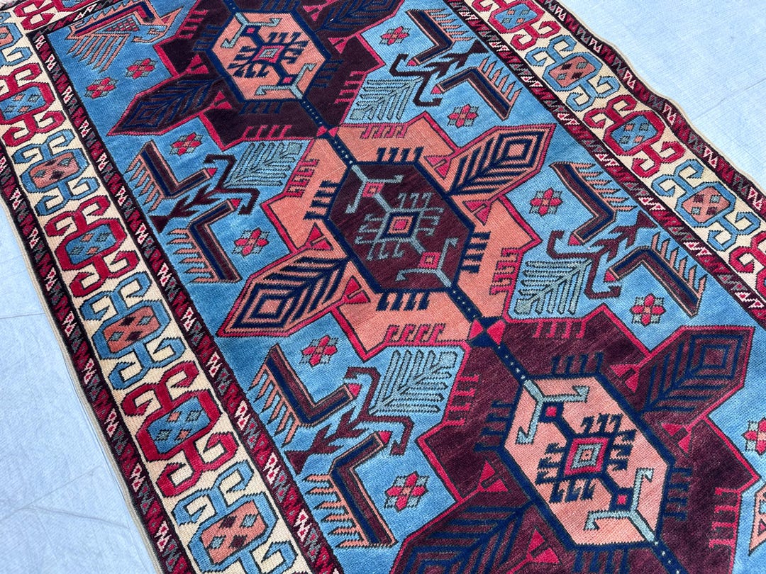 Antique Caucasian Rug - 4x6 Ft, 1960s Design, High-quality Wool, Rich ...