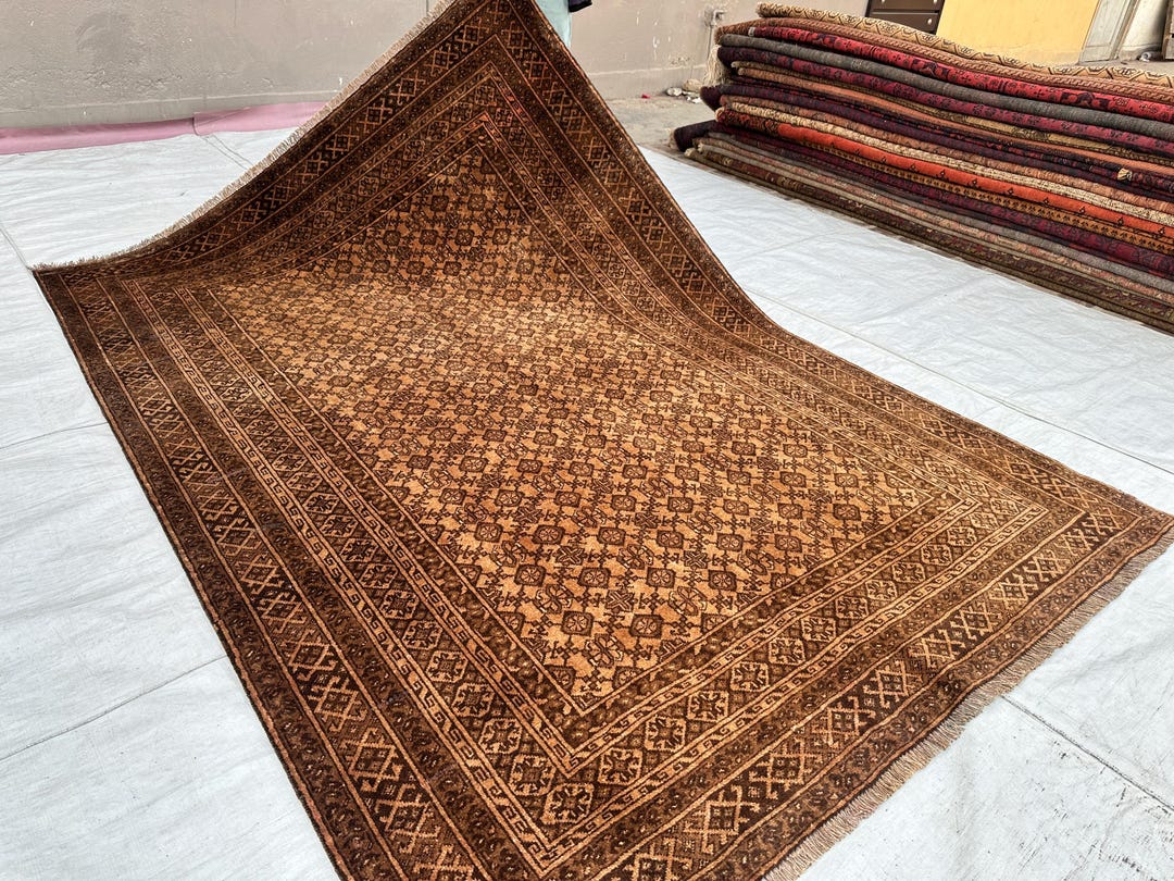 1960s Antique Large 6x9 Geometric Oriental Rug Earth Tone Carpet ...