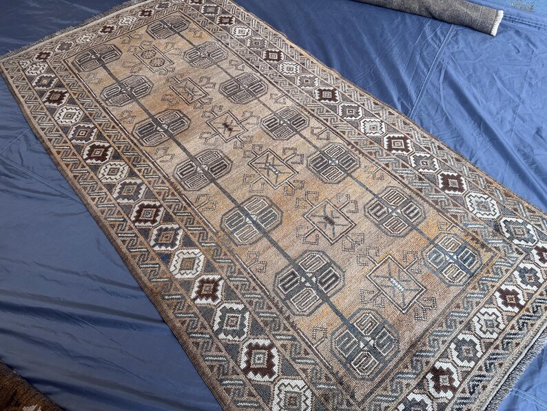 1960s Antique 4x8 Ft Traditional Afghan Rug, Geometric Hallway Decor ...