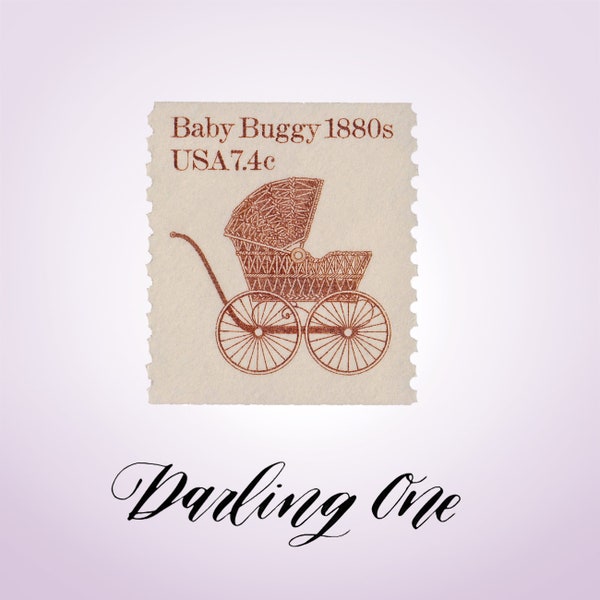 Set of 8 Baby Buggy 1880s Transportation 7c unused USPS vintage postage stamps for baby shower