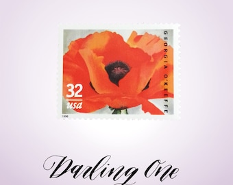 Set of 5 Georgia O'Keeffee orange poppy 32c unused USPS vintage postage stamps